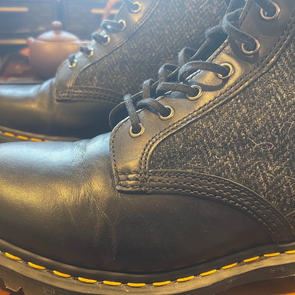 Dr Martens Made In England 1460 Mens Size 12 Black Leather Harris Tweed